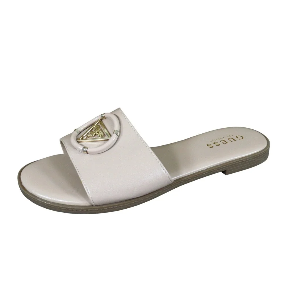 Guess‎ Magnify Women Slide Sandals Size 8 Casual Summer Beige Synthetic Flat